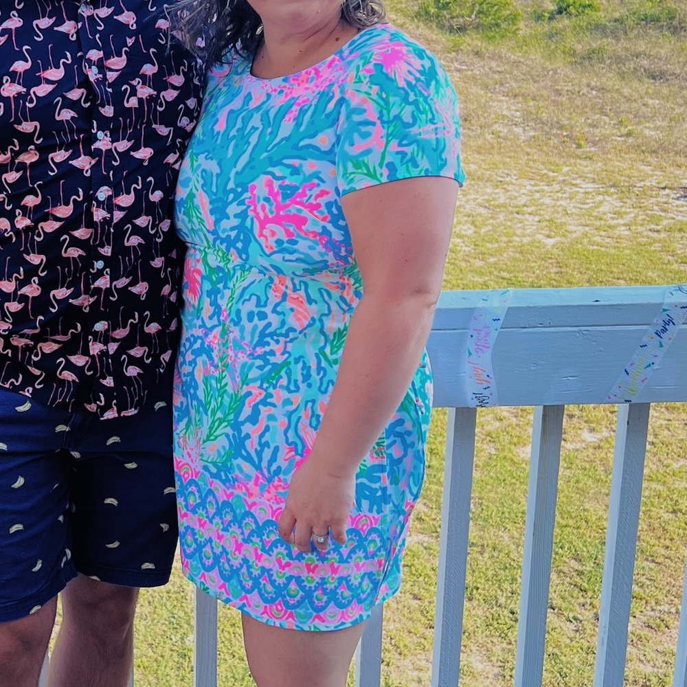 Lilly Pulitzer Blanca Stretch Romper Coral Bay Blue Pink Floral